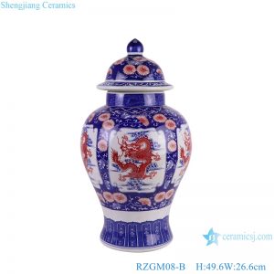 RZGM08-B Open Window Underglazed Red Dragon Porcelain Temple Lidded Jars