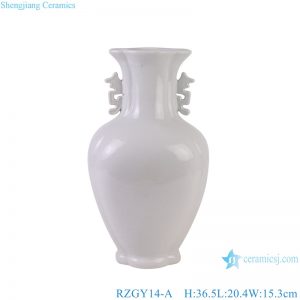 RZGY14-A White Color Six sided fish tail shape Flower top Porcelain Decorative vase with Carved Ears