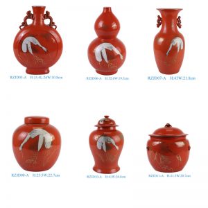 RZJD05-06-07-08-10-11 red background white crane pattern porcelain vase  花盆和罐子系列  描金