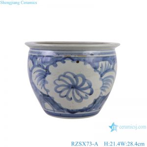 RZSX73-A Porcelain Sunflower pattern Round shape Ceramic Garden Planter Fishing Pot