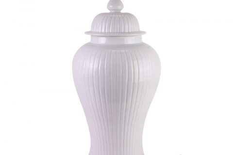 RYMA99-D Pure white carved melon corrugated ceramic ginger jar