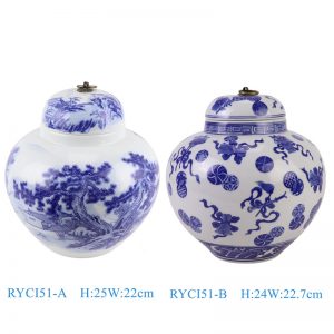 RYCI51-A-B Jingdezhen Porcelain Landscape and Lion Pattern Ceramic Pot Pearl Altar Jars