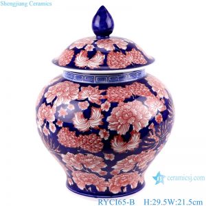 RYCI65-B Jingdezhen Under glazed red Shiny full Flowers Ceramic Storage Pot Jars