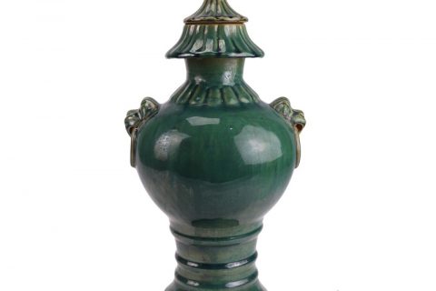 RZKR56 Dark Green Glazed Irregular shape Lion's ear Ceramic Pot Crack design Porcelain Jars