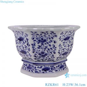 RZKR61 Blue and White Porcelain Octagonal Shape Garden planter Twisted flower pattern Ceramic flower pot