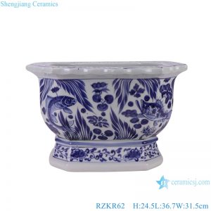 RZKR62 Blue and white fish-algae pattern Ceramic Garden planter octagonal Porcelain flower pot