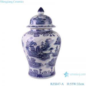 RZSI47-A high quality hand painted blue and white landscape pattern ceramic porcelain jar