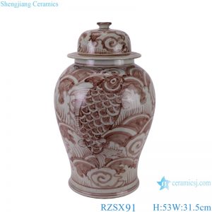 RZSX91 Antique Underglaze red Hongwu Seawater and fish Pattern Porcelain jars Pot