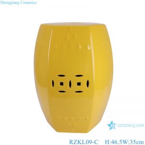 RZKL09-C Yellow color Glazed Ceramic Stools Garden Seat with Rivet Design