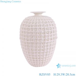 RZSV05  White hollow out Woven Pattern Melon Shape bottle Porcelain flower vase home decor