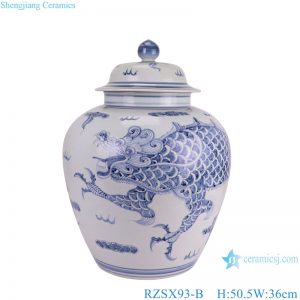 RZSX93-B Blue and White Porcelain Dragon Pattern Ceramic Pot Belly shape Lidded Jars