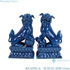 RXAP05-A Dark blue poodle sculpture pair Ceramic Statues for home decoration