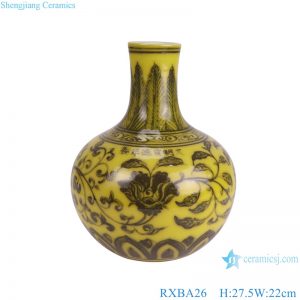 RXBA26 Yellow color Chinese Twisted flower Ceramic Globular flower Vase