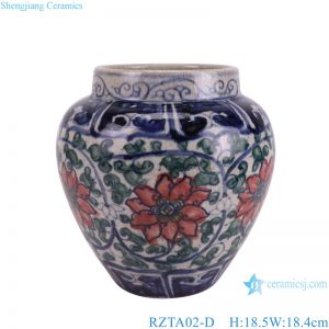 RZTA02-D Antique Unglazed red Blue Porcelain Vase Twig Lotus flower Pattern Crackled Ceramic Flower Pot