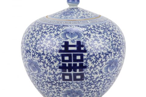 RZSI22-A chinese blue and white double happiness pattern porcelain jar for home decoration