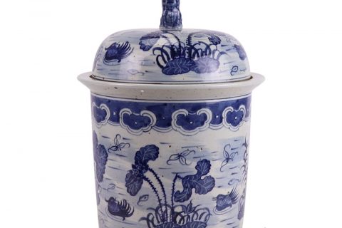 RXBN15-A unique blue and white lotus and mandarin duck pattern porcelain jar for home decoration