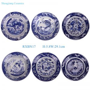 RXBN17-A-B-C-D-E-F-G Blue and white flower, bird, landscape,dragon sea wave, pine tree Ceramic Decorative plate