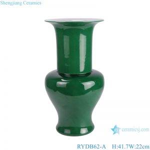 RYDB62-A Wide Mouth Ceramic flower Vase Dark Green Chinese color glazed porcelain vase