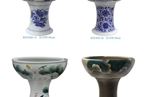 RZUH01-A-B-C-D Jingdezhen cost-efficient high foot flower pattern ceramic garden planter