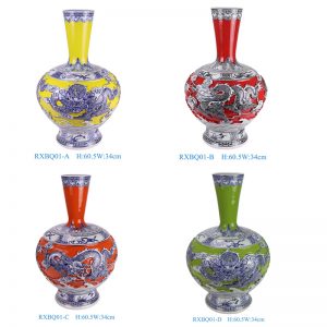RXBQ01-A-B-C-D Chinese beautiful high quality hand painted carving dragon pattern ceramic vase for home decoration