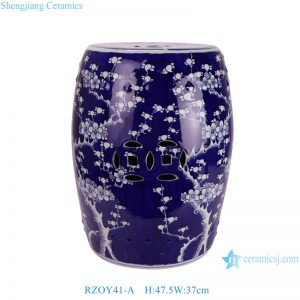 RZOY41-A Jingdezhen new blue ground hand painted white blossom design ceramic stool for home or garden