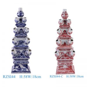 RZSI44-B-C beautiful blue or red color floral pattern tulip ceramic pagoda for side table decoration