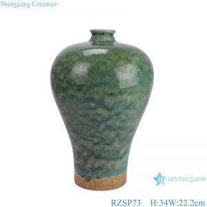 RZSP73 Antique Kiln Transform Green color Glazed Split Cracked Plum Ceramic Flower in Vase