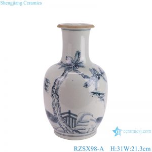 RZSX98-A-B Antique White Pine tree Pattern  Ceramic flower Vase Chinoiserie blue and white Celadon vase