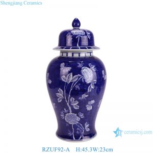 RZUF92-A 18inch beautiful blue and white butterfly and flower pattern temple jar for home decoration