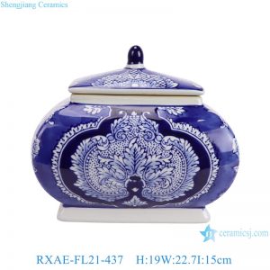 RXAE-FL21-437 Blue and White Porcelain Twisted flower pattern Square shape ceramic Lidded Jar
