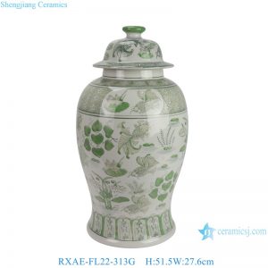 RXAE-FL22-313G New Green and white fish and alga pattern ceramic temple jar for home decoration