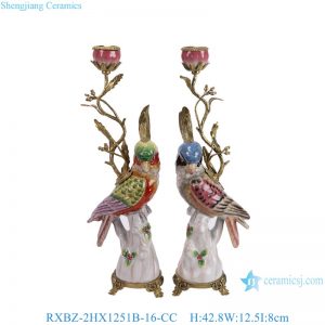 RXBZ-2HX1251B-16-CC  Modern Style Gold Line Pair Parrot Ceramic Sculpture Candlesticks