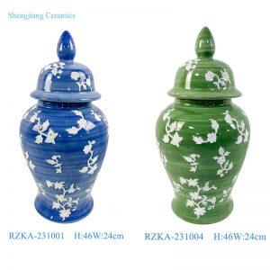 RZKA-231001 Modern Style Heap Flower Pattern Line Blue and Green color Porcelain Temple run jar