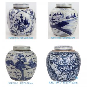 RZKT19-A-B-C-D beautiful hand painted blue and white ceramic ginger jar for home decoration