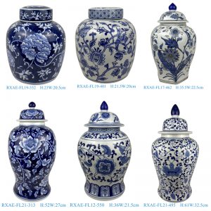 RXAE family blue and white beautiful floral pattern ceramic lidded jar for home decoration