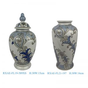 RXAE-FL19-589XS-RXAE-FL21-197 Grey ground flower pattern ceramic temple jar for home decoration