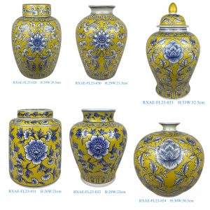 RXAE-FL23-020-030-031-032-033-034 yellow ground beautiful floral pattern ceramic furnishings for home decoration