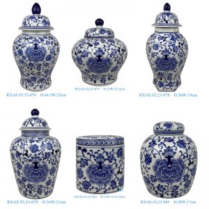 RXAE-FL23-076-077-078-079-081-085 blue and white flower design ceramic lidded jar for home decor