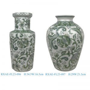RXAE-FL23-096-097 low price green and white beautiful floral pattern ceramic vase for home decoration