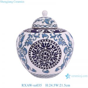 RXAW-xs035 Nordic Blue and White Twisted flower Pattern Watermelon Ceramic Lidded Pot Jars