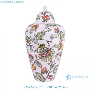 RXAW-xs152 Modern Style Flower and Leaf Pattern Ceramic Lidded Jar Flower Vase
