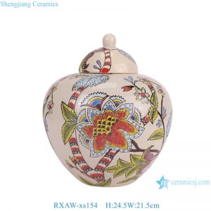 RXAW-xs154 Modern Flower and Leaf Pattern Watermelon shape Ceramic Lidded Jar Pot