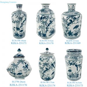 RZKA-231169 Blue and White Porcelain Flower and Bird Straight Tube Flat Lidded Jar Ceramic flower Vase