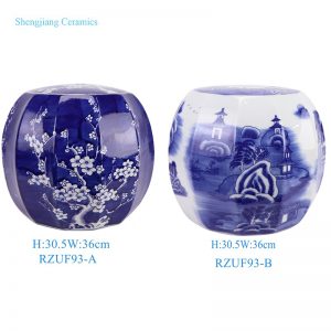RZUF93-A-B Blue and White Porcelain landscape ice plum pattern pumpkin Shape Ceramic Stool