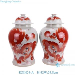 RZIH24-A  red and white dragon pattern ceramic temple jar for home decoration