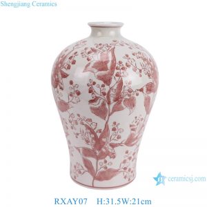 RXAY07 Red and White Plum flower and leaf patterns Porcelain Flower Vase for home decoration