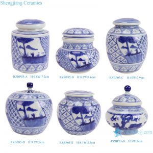 RZBP05-A-G Blue and White Porcelain Landscape pattern round shape Cute Small Pot Ceramic Tea Canister