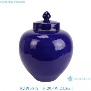 RZPI90-A  plain blue color lidded ceramic jar for home decoration
