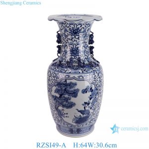 RZSI49-A 26inch blue and white big size interlocking brach with pine tree and crane pattern ceramic vase for home decoration