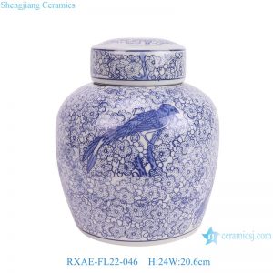 RXAE-FL22-046 Modern style Bird and flower pattern Round shape Ceramic Flat Lidded Jars